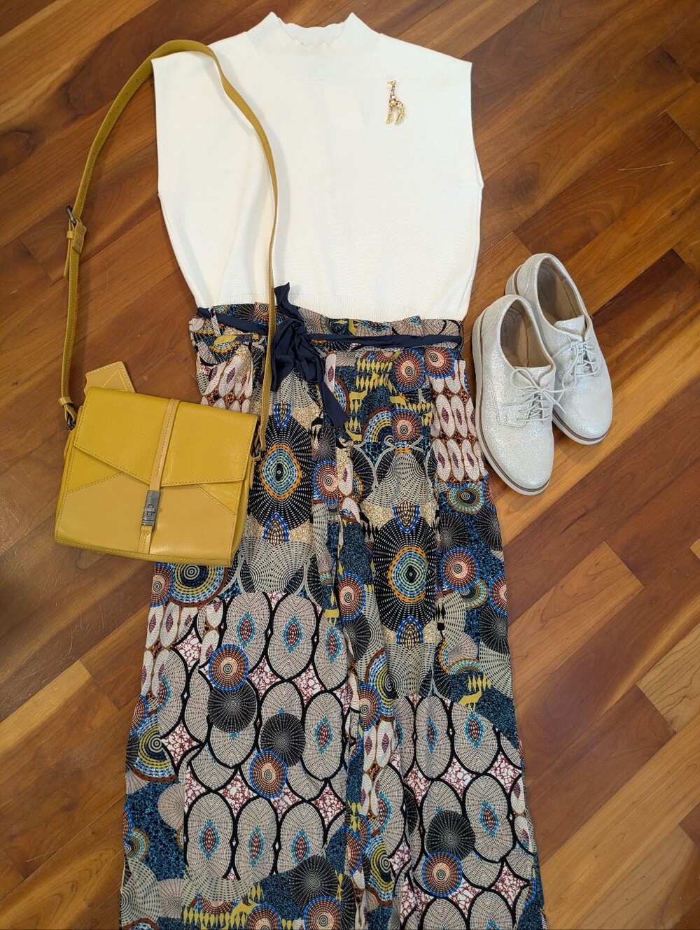Desigual Multicolor Geometric Print Wide Leg Belt Paperbag Relaxed Pants
